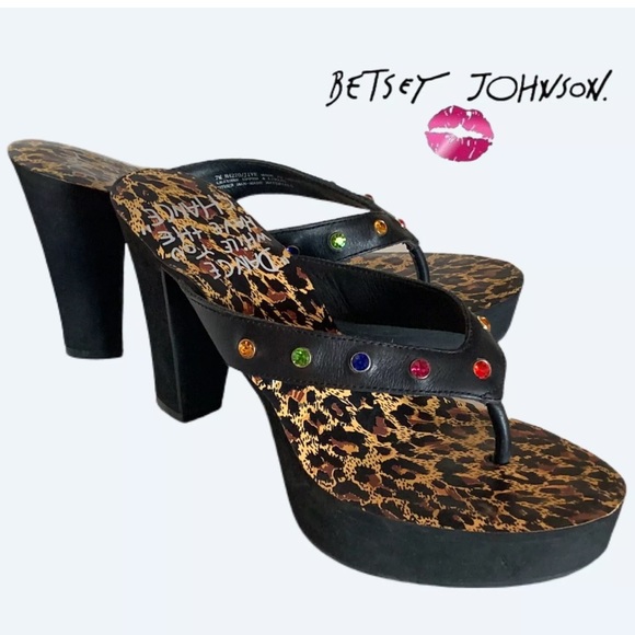 BETSEY JOHNSON JIVE LEATHER LEOPARD JEWELED HEELS